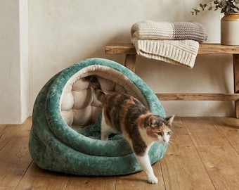 Handmade Velour Pet Bed • Cozy Cat/Dog Sleeping Area • Holofiber Filling