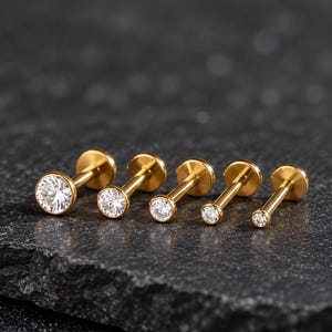20G/18G/16G Titanium 1.5-5mm Tiny Bezel Labret • Threadless Flat Back Stud s• Helix Earring • Cartilage Earring • Tragus Earring • Nose Stud