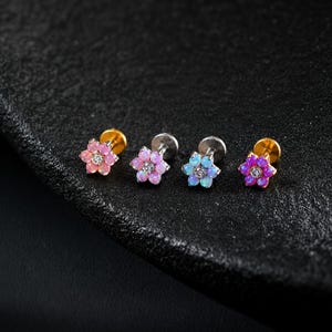 Titanium Opal Labret Stud Earrings • Conch • Tragus • Helix • Rook • Cartilage Studs • Flat Back Earrings •  Hypoallergenic Earrings