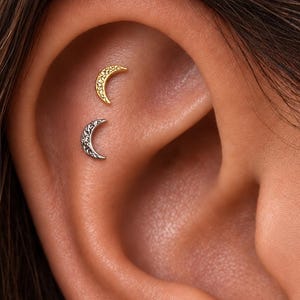 A+ Grade Titanium • Hammered Moon Labret • Flat Back Earring • Tragus Stud • Flat Back Stud • Helix Stud • Cartilage Stud