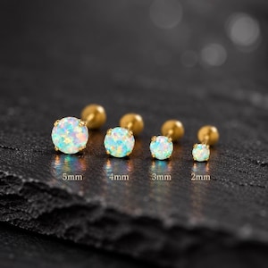 20G/18G/16G Titanium Opal Threadless Stud  • Push Pin Flat Back Stud • Helix Earring • Tragus Earring • Cartilage Earring • Gift for Her