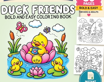 Duck Friends Bold Coloring Book for Kids and Adults | Cute Duck Coloring Pages | Kawaii Coloring Book | Printable PDF | Instant Download