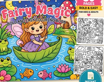 Fairy Magic Bold Coloring Book for Kids and Adults | Cute Fairy Coloring Pages | Whimsical Fantasy Coloring Book | Printable PDF Download