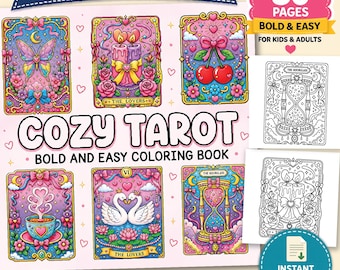 Cozy Tarot Bold and Easy Coloring Book for Kids and Adults | Cute Mystical Tarot Coloring Pages | Printable PDF | Instant Digital Download