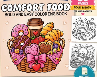 Livre de coloriage « Plats réconfortants » pour enfants et adultes | Coloriages de plats mignons et appétissants | PDF à imprimer | Téléchargement numérique instantané