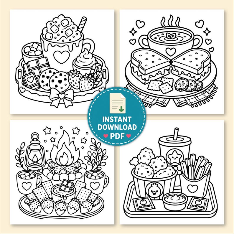 Livre de coloriage « Plats réconfortants » pour enfants et adultes | Coloriages de plats mignons et appétissants | PDF à imprimer | Téléchargement numérique instantané image 2