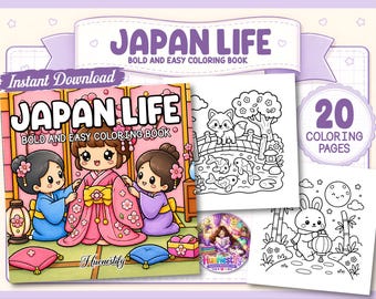 Japan Life Coloring Book | Bold & Easy Designs | Cozy Japanese Scenes | Thick Line Coloring Pages | 20 Printable PDF for Kids and Adults