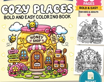 Livre de coloriage « Lieux chaleureux » pour enfants et adultes | Coloriages mignons pour une maison confortable | PDF à imprimer | Téléchargement numérique instantané
