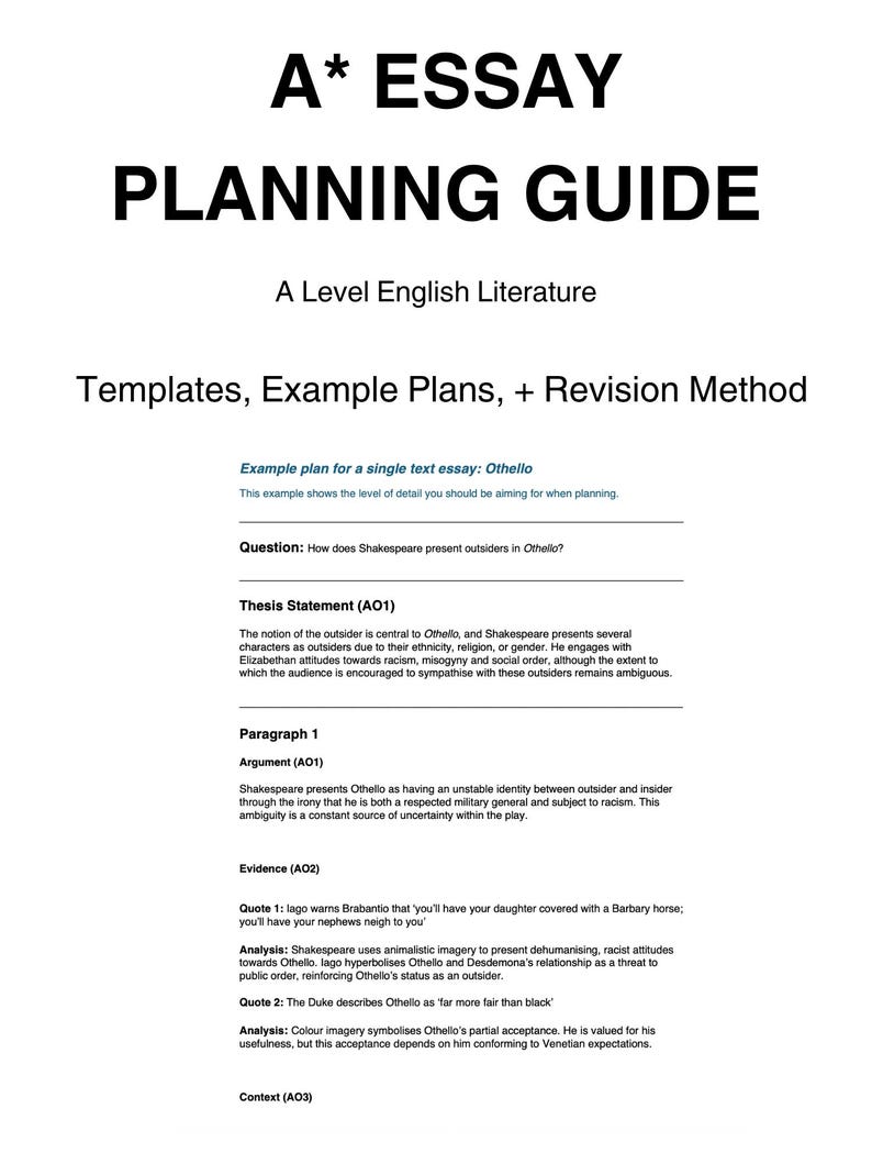 How to plan A* Essays for A Level English Literature | Essay Writing Guide, Templates & Example Plans image 1