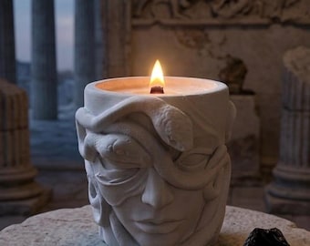 Vela blanca con rostro escultural, vela con estatua griega antigua, vela artesanal de 8 cm, mecha de algodón, decoración estética para el hogar, idea de regalo única.