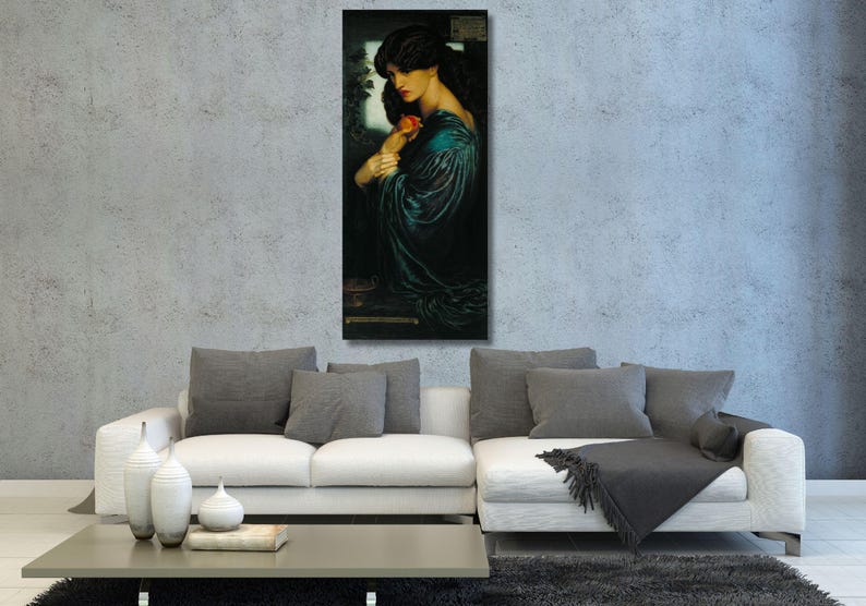 La Proserpina di Dante Gabriel Rossetti, famosi dipinti del XIX secolo, movimento artistico preraffaellita, stampa di poster di arte floreale con ortensie immagine 2