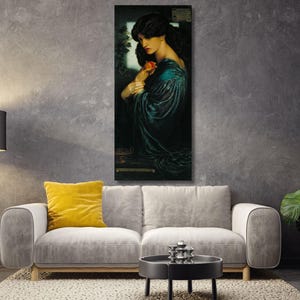 La Proserpina di Dante Gabriel Rossetti, famosi dipinti del XIX secolo, movimento artistico preraffaellita, stampa di poster di arte floreale con ortensie immagine 1