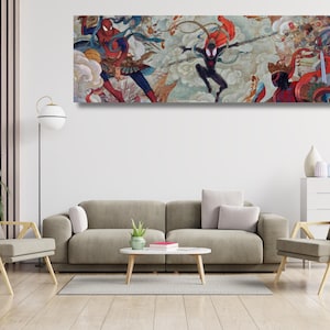 Miles Morales Spider-Man Ready To Hang Canvas, Into the Spider-Verse Poster,Spiderman Into the Spider-verse Painting,Minimalist Movie Poster image 1