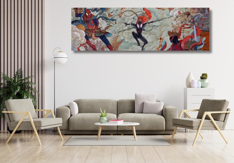 Miles Morales Spider-Man Ready To Hang Canvas, Into the Spider-Verse Poster,Spiderman Into the Spider-verse Painting,Minimalist Movie Poster image 1