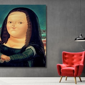 Mona Lisa di Fernando Botero Arte, Arte Botero, Enorme decorazione per la casa su tela, Mona Lisa Fun Art, Fernando Botero Wall Art, Fat Mona Lisa Canvas Art