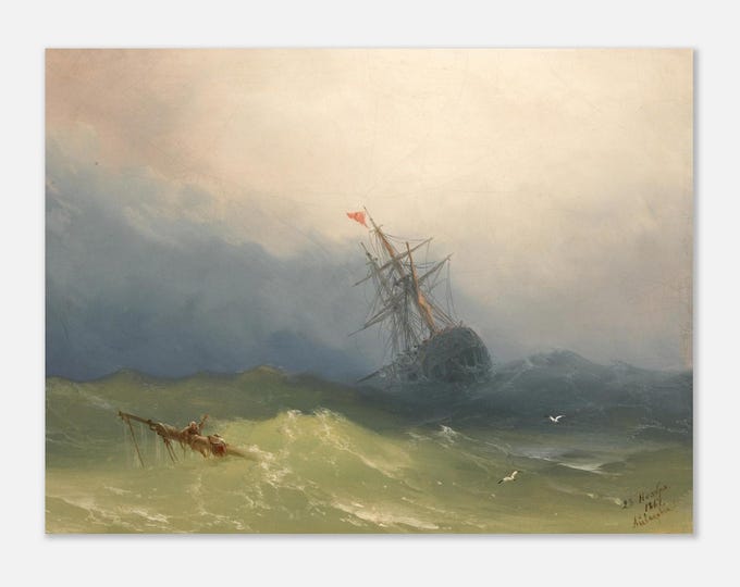 Featured listing image: Sinking Ship in Stormy Waters 24 x 18 in. / 60 x 45 cm. Matte Wall Art Poster / Canvas FREE SHIPPING