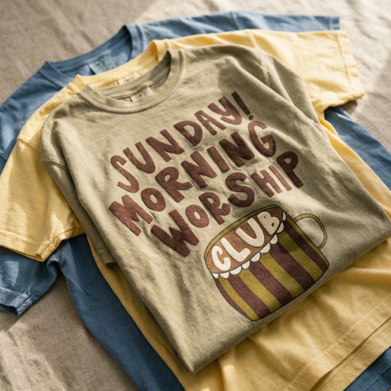 sunday morning worship club tee, christian faith apparel, comfort colors shirt image 1