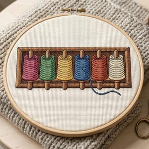 Sewing Thread Spools Cross Stitch Pattern PDF, Sewing Room Rack in Six Colours, Crafter Gift Chart, Instant Download