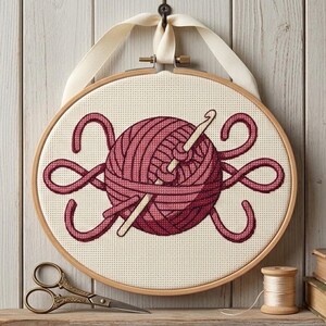 Funny Tangled Yarn Cross Stitch Pattern PDF, Funny Craft Disaster with a Hook, Yarn Lover Humour Chart, Instant Download