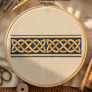 Celtic Border Cross Stitch Pattern PDF, Irish Knotwork Repeating Band, Geometric Chart, Instant Download