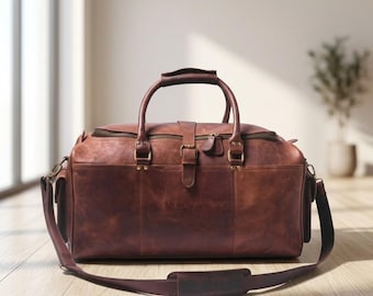 Borsone da viaggio in pelle pieno fiore, borsa da weekend incisa al laser, bagaglio da uomo in stile retrò