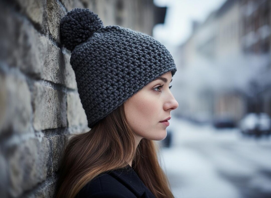 Crochet Beanie Hat Pattern PDF Easy Beginner Chunky Winter Hat Pom Pom ...