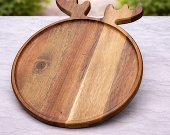 Wooden Christmas Elk-Tree Tray- Holiday Snack Candy And Apppetizer Platter