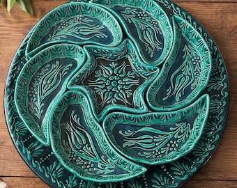 Handmade Turkish Ceramic Serving Set 8 Piece – Appetizer, Snack & Breakfast Platter with Traditional Patterns