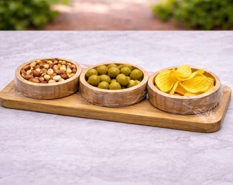 Wooden 3 Portion Serving Dish