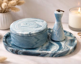 Elegant Blue Ceramic Candle Tray Set – Modern Home Decor