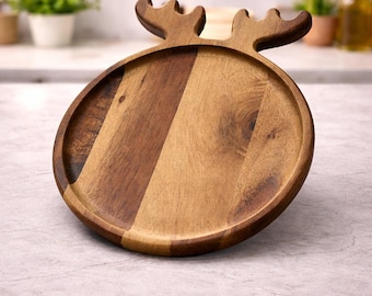 Wooden Christmas Elk-Tree Tray- Holiday Snack Candy And Apppetizer Platter