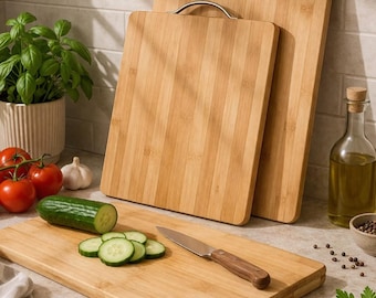 Bamboo Cutting Board with Steel Handle, Serving Tray, 20x30cm