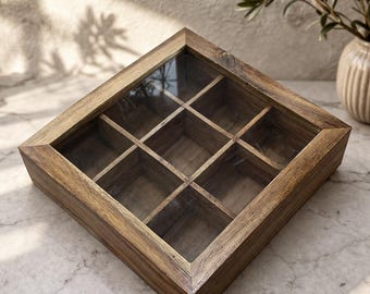 Handcrafted Wooden Spice Box With Glass Lid