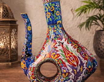 Handmade Turkish Ceramic Ewer, Ottoman Floral Design Vase