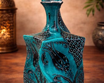 Handmade Turkish Hittite ceramic wine decanter vase