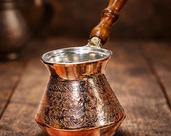 Handmade Turkish Copper Coffee Pot, Turkish-Greek-Arabic-Moroccan Coffee Pot, Coffee Maker, Cezve, Briki, Stovetop Coffee Maker