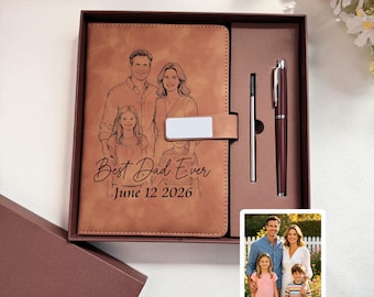 Cuaderno y bolígrafo de cuero con foto grabada personalizada, diario de recuerdo personalizado, regalo conmemorativo