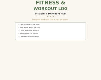 Fitness Workout Log Fillable + Printable PDF | Exercise Tracker | Gym Planner | Workout Journal | Weight Training Log | Wellness Tracker