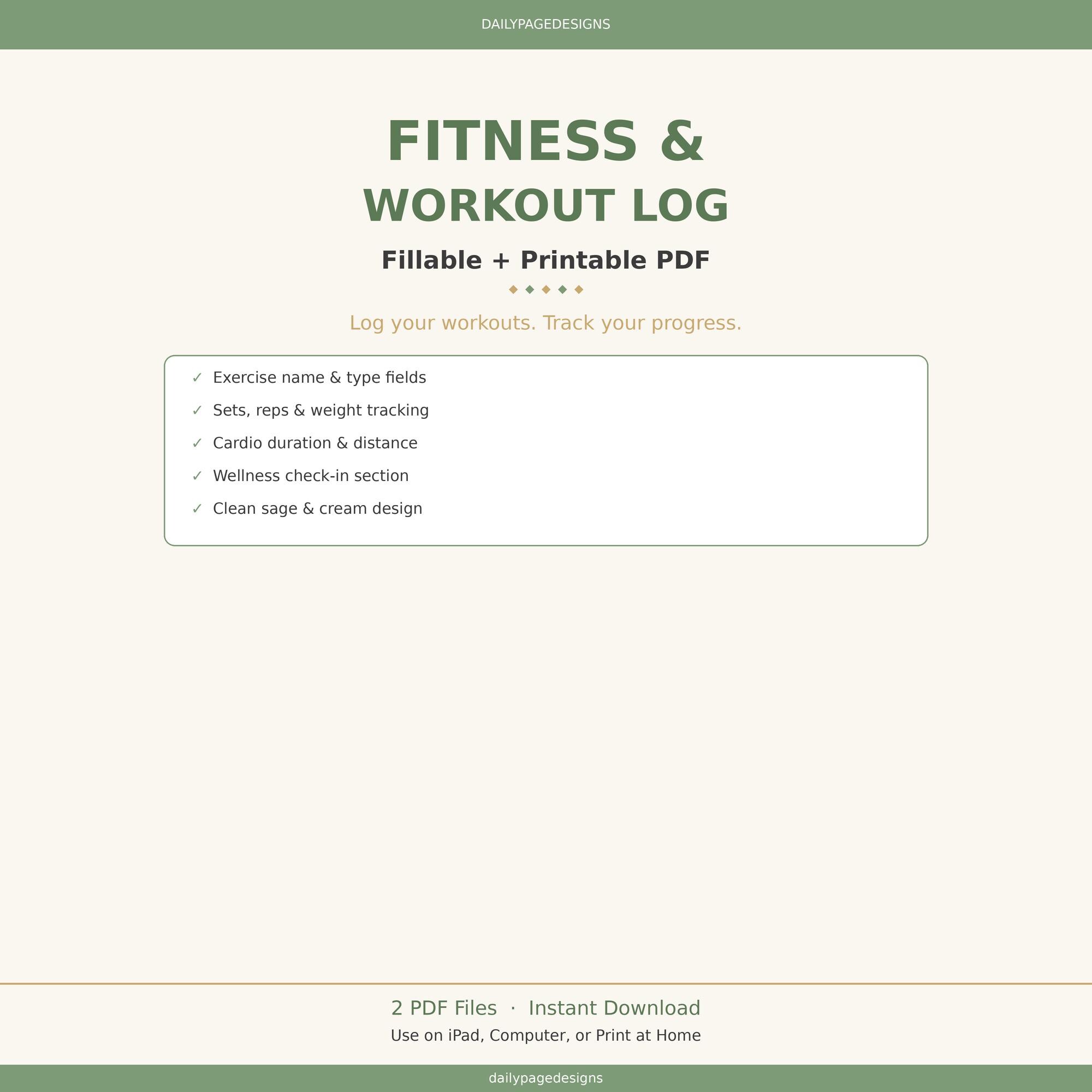 Fitness Workout Log Fillable + Printable PDF | Exercise Tracker | Gym ...