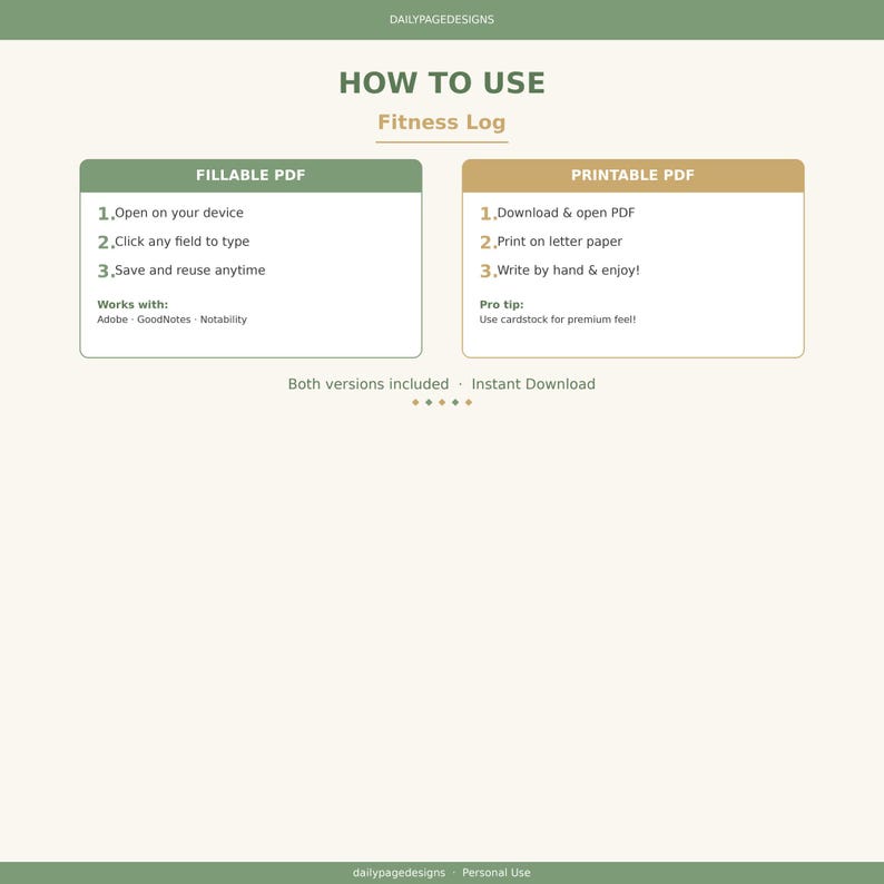 Fitness Workout Log Fillable + Printable PDF | Exercise Tracker | Gym ...