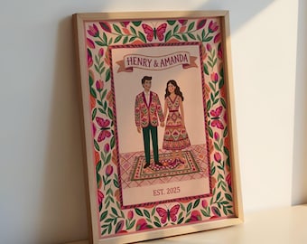 Retrato de pareja personalizado: lámina de arte popular para aniversario, regalo de boda personalizado