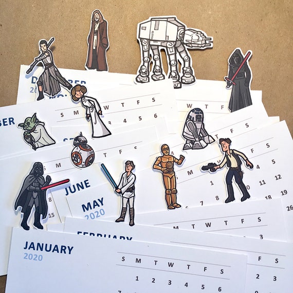 Star Wars Die Cut 2020 Illustrated Desk Calendar Etsy