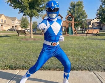 Costume da Ranger Blu per bambini, tuta da Power Ranger blu per ragazzi, travestimento per Halloween, costume da supereroe per bambini, set per travestirsi da Ranger