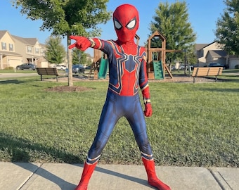 Kids Red Spider Costume, Superhero Cosplay Suit, Halloween Costume for Boys, Full Body Jumpsuit, Party Outfit