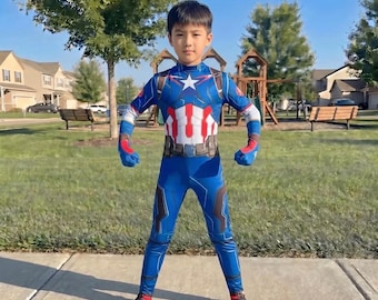 Costume da Capitano Eroe per Bambini, Tuta da Supereroe per Ragazzi, Costume Cosplay di Halloween, Tuta da Eroe per Bambini, Costume da Eroe d'Azione