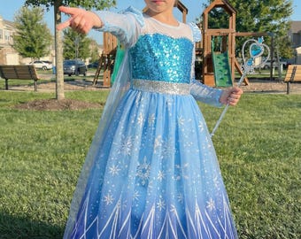 Abito da principessa blu per bambina, set costume da fiaba per bambine, abito in tulle scintillante, completo per feste di compleanno, cosplay da principessa