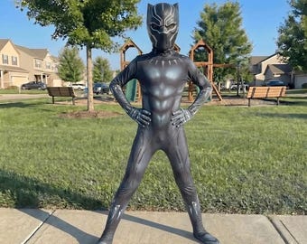 Costume da eroe nero per bambini, tuta da cosplay da supereroe, abito in stile Pantera Nera, costume di Halloween per ragazzi, tuta intera