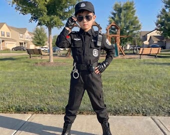 Kids Police Officer Costume, Police Cop Uniform for Boys, Halloween Police Costume, Pretend Play Outfit, Kids Cosplay Police Set