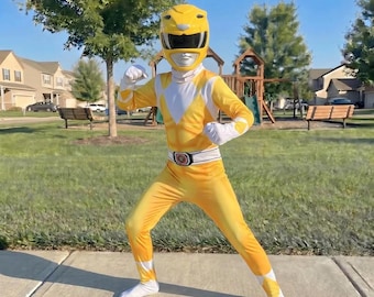 Costume da Ranger Giallo per bambini, tuta da Power Ranger Giallo per bambine e bambini, travestimento per Halloween, costume da supereroe per bambini, set per travestirsi da Ranger