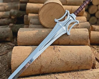 Espada de poder inspirada en héroes: espada de fantasía hecha a mano en acero inoxidable con funda de cuero, regalo coleccionable para cosplay.